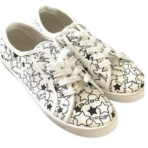 Bebe Sport Daney Sneakers Womens 8.5 White Black Star Logo Print Low Top